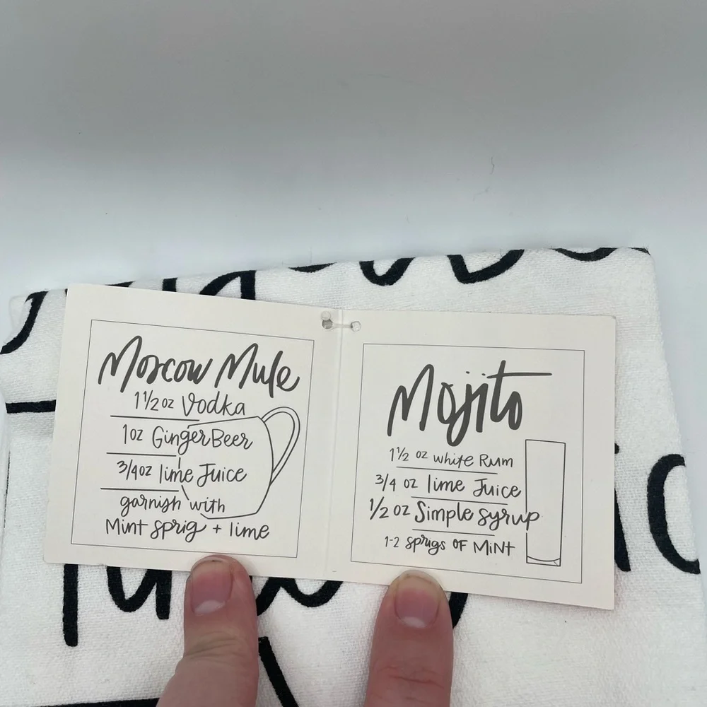 Moscow Mule & Mojito Recipe White And Black Bar Towels- NWT